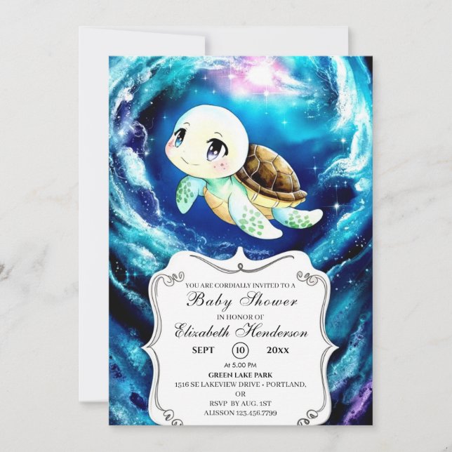 Colourful Custom Sea Turtle Baby Shower Invitation (Front)