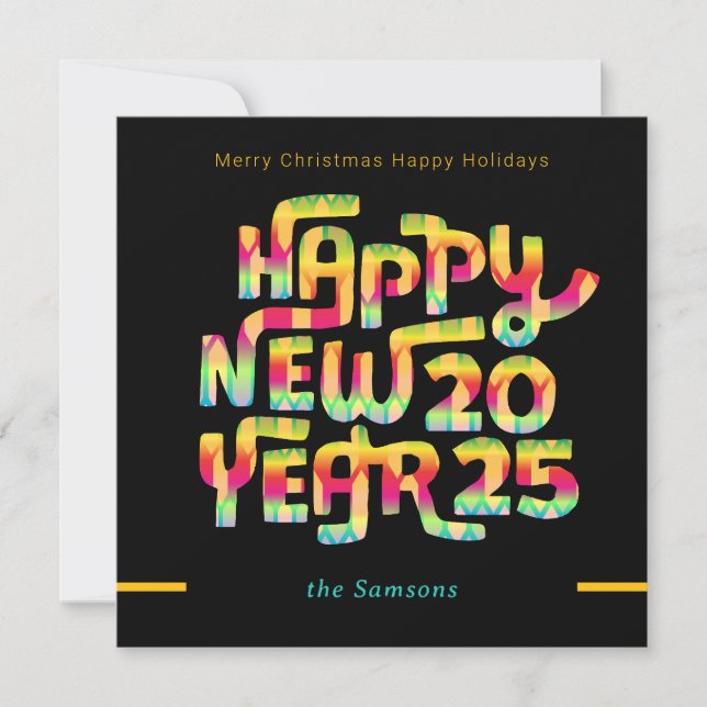 Colourful Custom Text Happy New Year 2025 Editable Holiday Card (Front)