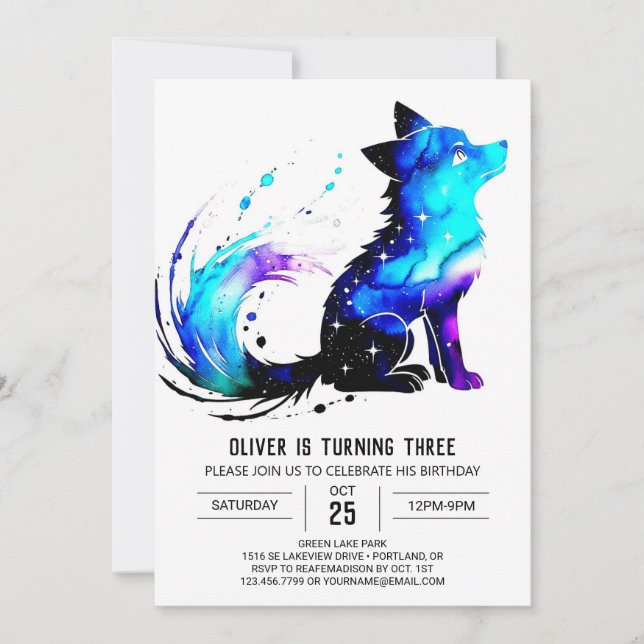 Colourful Custom Wolf Digital Boy Birthday Invitation (Front)