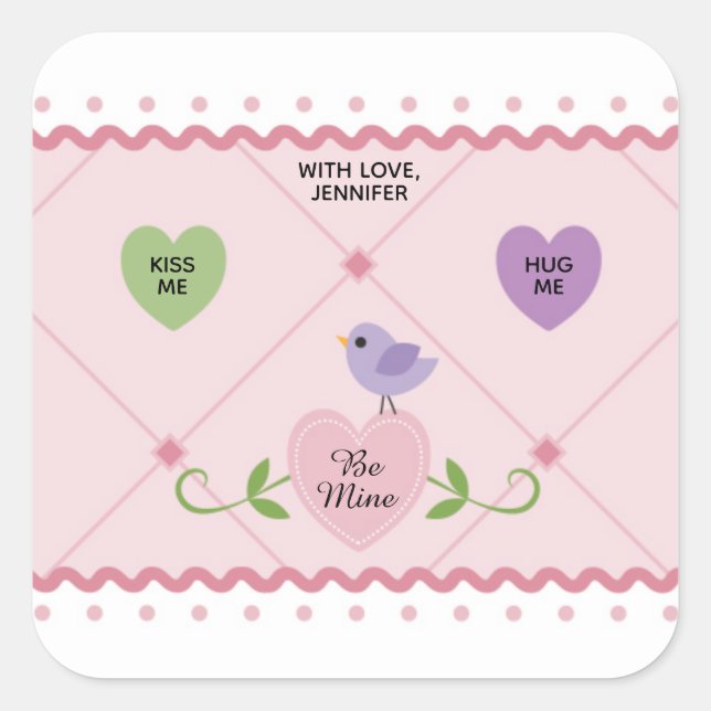 Colourful Customisable Candy Hearts Valentine Square Sticker (Front)