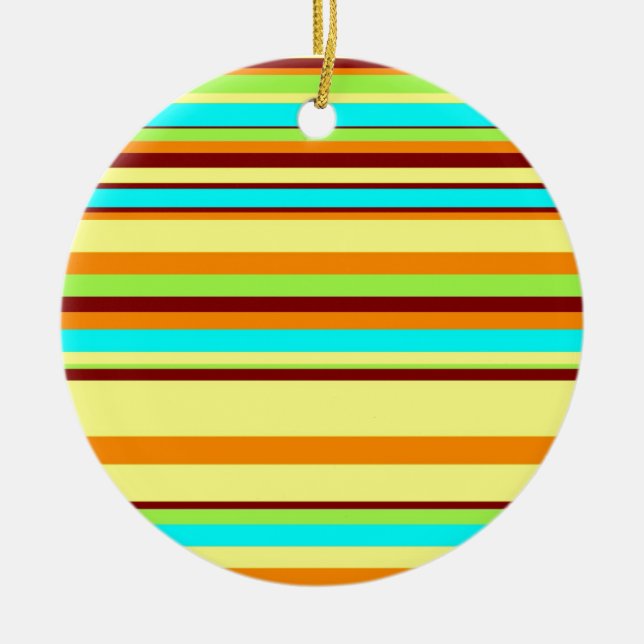 Colourful Customised Designer Stripe Pattern Ceramic Ornament (Front)