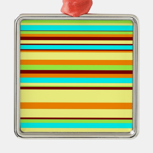 Colourful Customised Designer Stripe Pattern Metal Ornament (Front)
