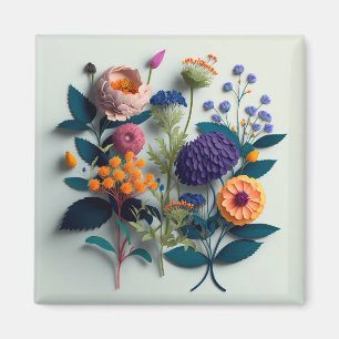Colourful Cut Paper Flowers Magnet