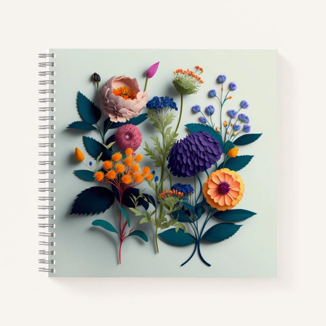 Colourful Cut Paper Flowers Notebook (Front)