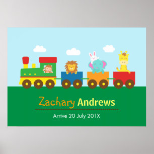 Colourful Cute Animal Train, For Kids Bedroom Poster