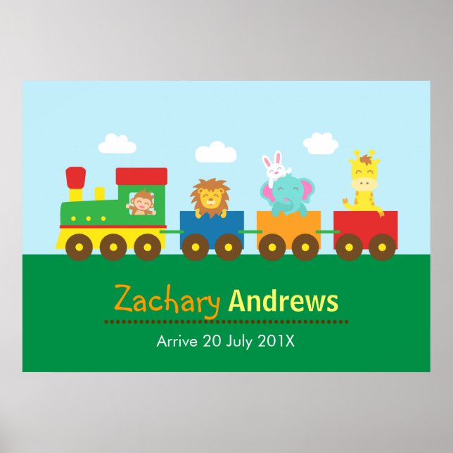 Colourful Cute Animal Train, For Kids Bedroom Poster (Front)