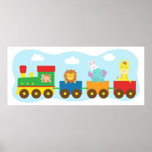 Colourful Cute Animal Train, For Kids room Poster