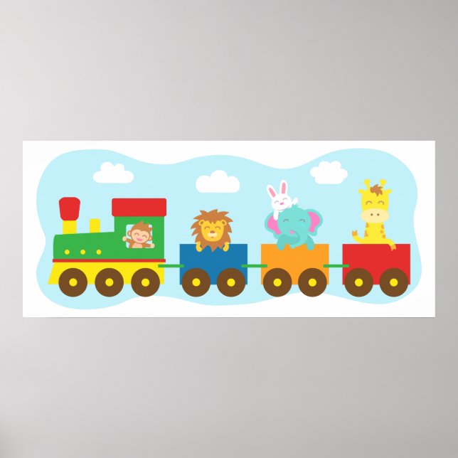 Colourful Cute Animal Train, For Kids room Poster (Front)