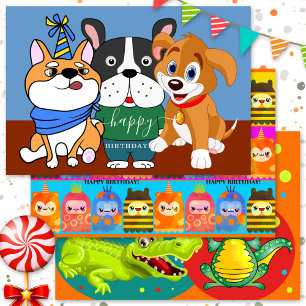 Colourful Cute Animals Child Birthday Wrapping Paper Sheet