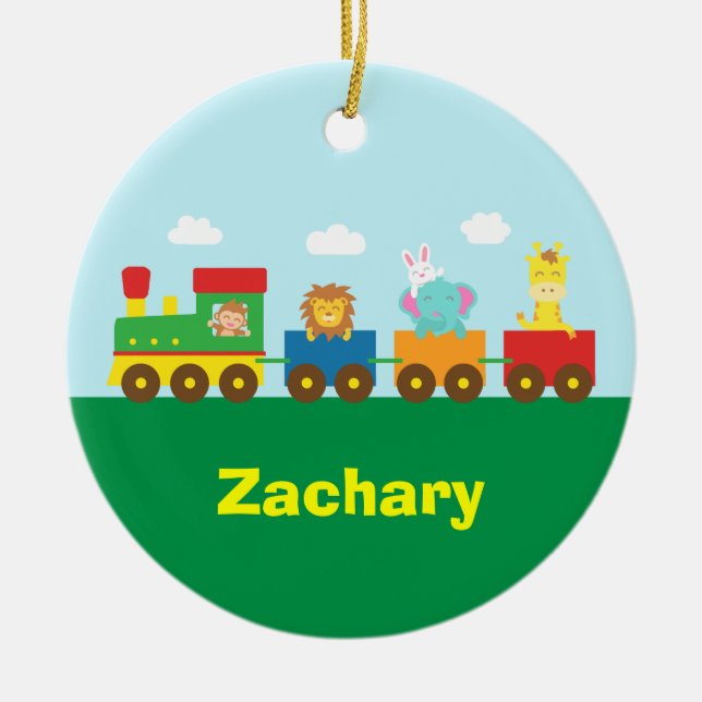 Colourful Cute Animals Train for Kids Ceramic Tree Decoration (Front)