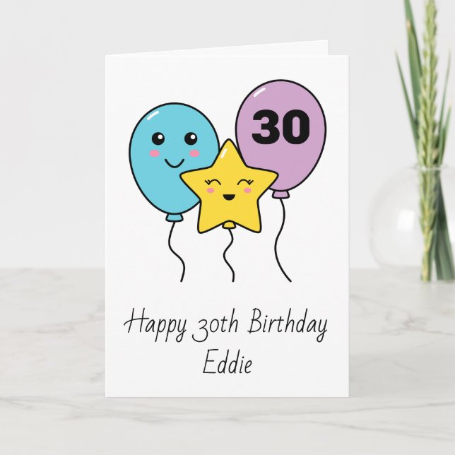 Colourful Cute Balloons 30th Birthday Card (Front)