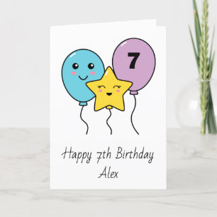 Colourful Cute Balloons 7th Birthday Card