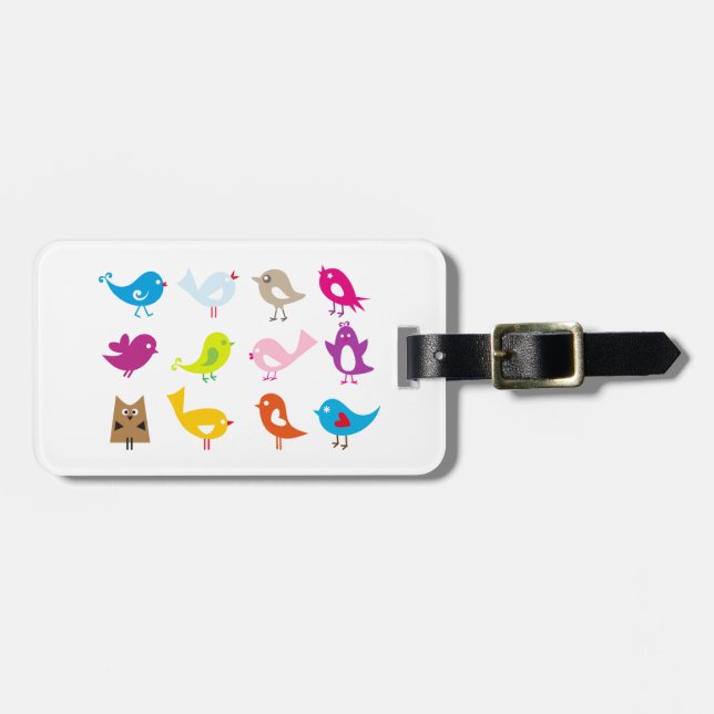 Colourful cute birds luggage tag (Front Horizontal)