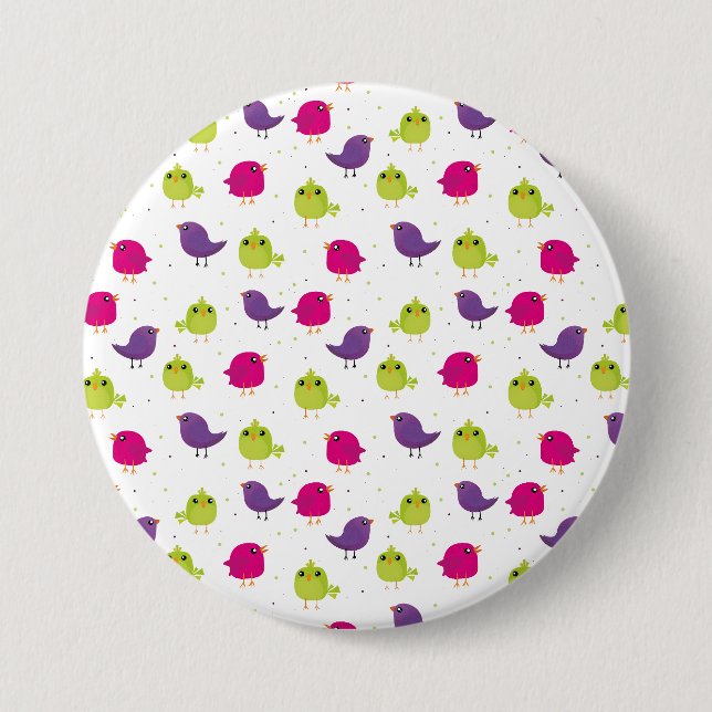 Colourful Cute Birds Pattern 7.5 Cm Round Badge (Front)