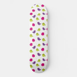 Colourful Cute Birds Pattern Skateboard