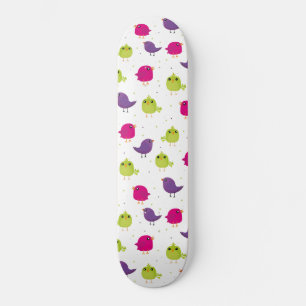 Colourful Cute Birds Pattern Skateboard