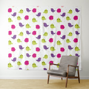 Colourful Cute Birds Pattern Tapestry