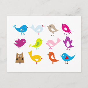 Colourful cute birds postcard