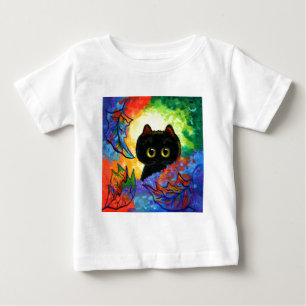 Colourful Cute Black Cat Fall Leaves Creationarts Baby T-Shirt