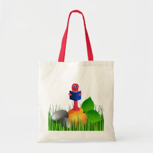 Colourful Cute Bookworm Book Worm Budget Tote Bags