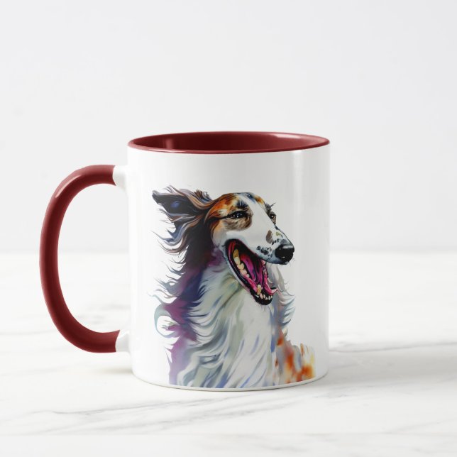 Colourful Cute Borzoi Art | Vibrant Greyhound Art Mug (Left)