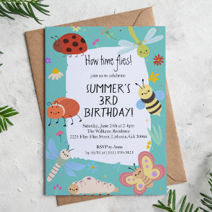 Colourful Cute Bugs Kids Birthday Invitation