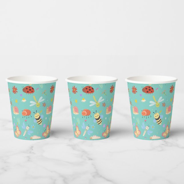 Colourful Cute Bugs Kids Birthday  Paper Cups (Multi)