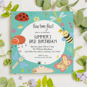 Colourful Cute Bugs Kids Square Birthday Invitation