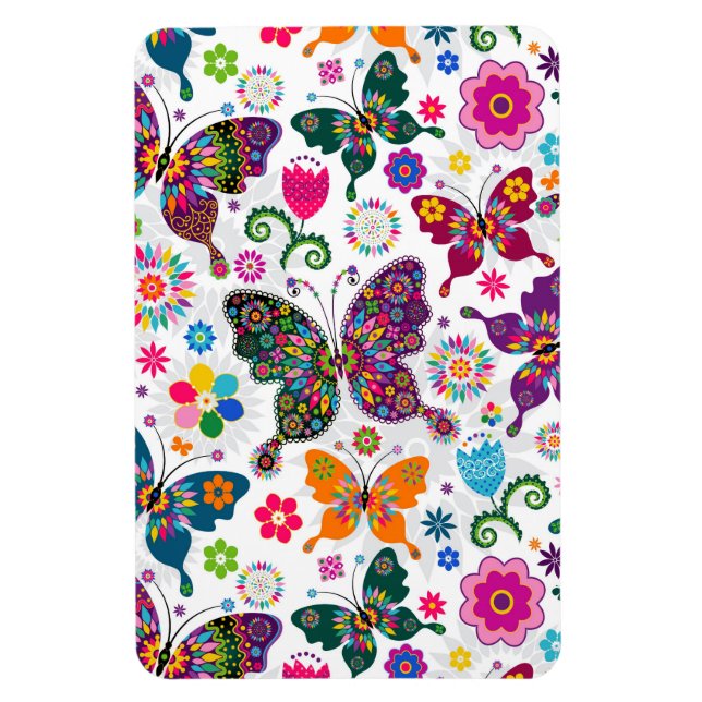 Colourful Cute Butterfly's And Flowers Pattern Magnet (Vertical)