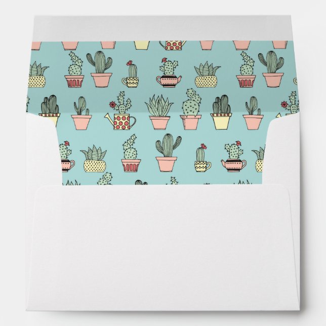 Colourful Cute Cactus In Hand Drawn Style Pattern Envelope (Back (Bottom))
