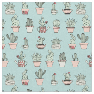 Colourful Cute Cactus In Hand Drawn Style Pattern Fabric