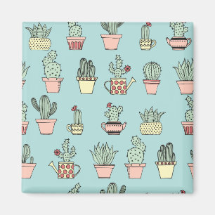 Colourful Cute Cactus In Hand Drawn Style Pattern Magnet
