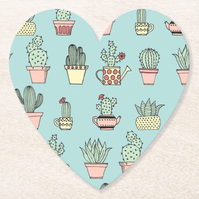 Colourful Cute Cactus In Hand Drawn Style Pattern Paper Coaster (Front)