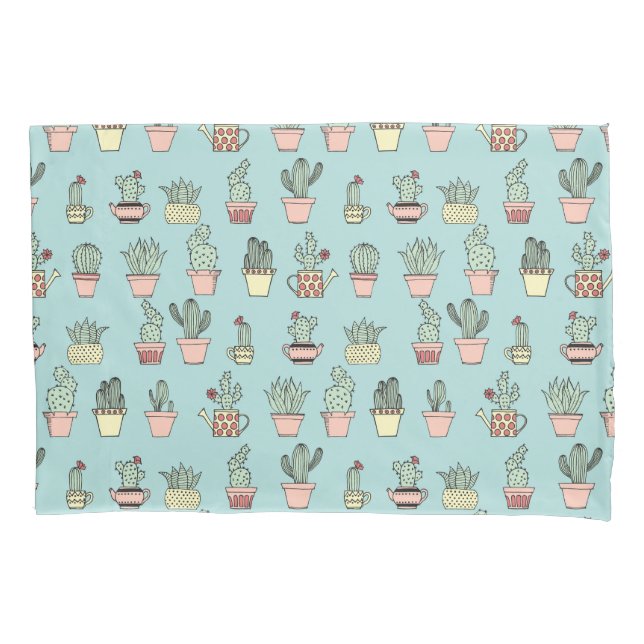 Colourful Cute Cactus In Hand Drawn Style Pattern Pillowcase (Front-Left)