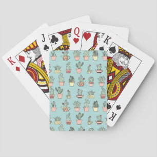 Colourful Cute Cactus In Hand Drawn Style Pattern Playing Cards