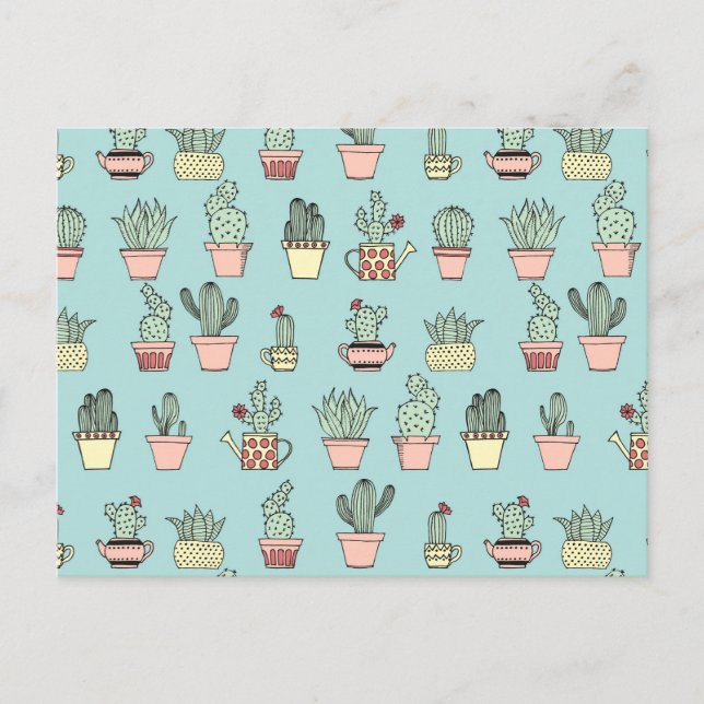 Colourful Cute Cactus In Hand Drawn Style Pattern Postcard (Front)