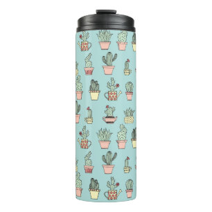 Colourful Cute Cactus In Hand Drawn Style Pattern Thermal Tumbler