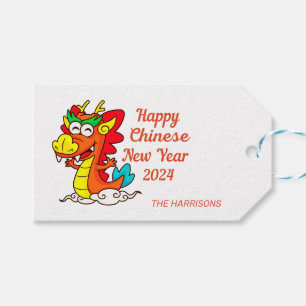 Colourful Cute Cartoon Dragon Chinese New Year Gift Tags