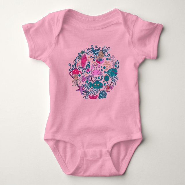 Colourful Cute Cartoon Sea-life Party Scene Baby Bodysuit (Front)