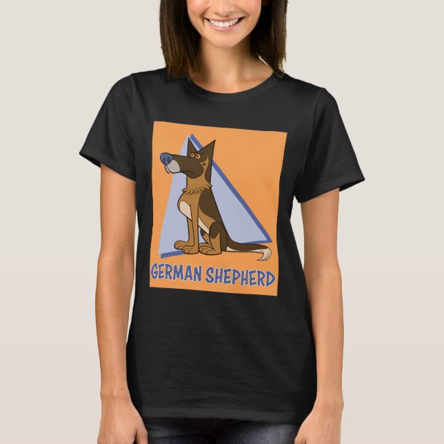 Colourful Cute Cartoon Style German Shepherd Dog T-Shirt (Front)