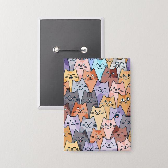 Colourful Cute Cat Crowd Pattern Whimsical Cat Fac (Front/Back)