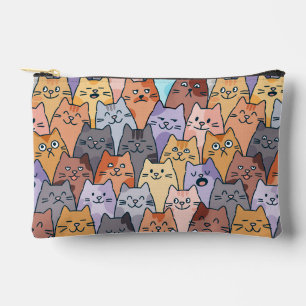 Colourful Cute Cat Crowd Pattern Whimsical Cat Fac Accessory Pouch