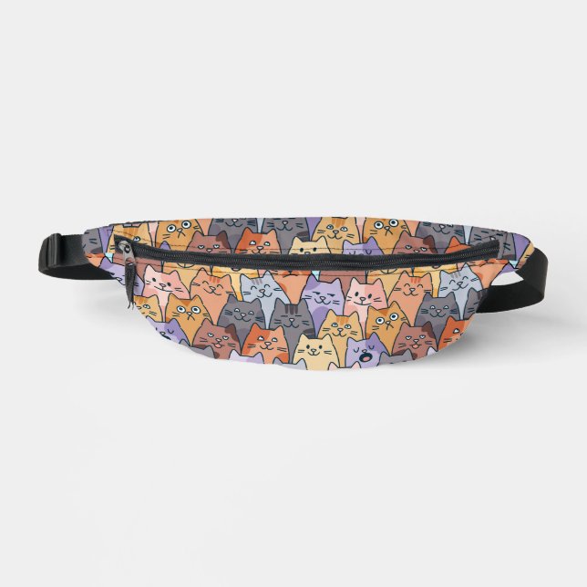 Colourful Cute Cat Crowd Pattern Whimsical Cat Fac Bum Bags (Front)