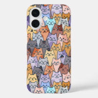 Colourful Cute Cat Crowd Pattern Whimsical Cat Fac