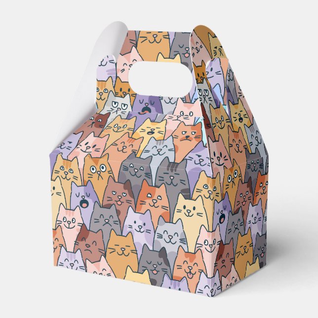 Colourful Cute Cat Crowd Pattern Whimsical Cat Fac Favour Box (Front Side)