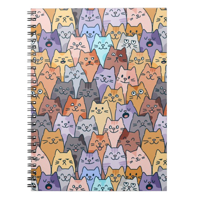 Colourful Cute Cat Crowd Pattern Whimsical Cat Fac Notebook (Front)