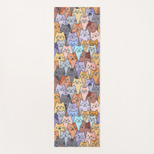 Colourful Cute Cat Crowd Pattern Whimsical Cat Fac Yoga Mat