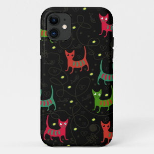 Colourful Cute Cats & Fish Bone Pattern iPhone 11 Case
