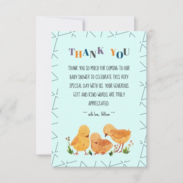 Colourful Cute Chicken Family Boy Baby Shower Thank You Card (Front)