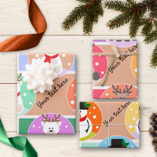 Colourful Cute Christmas Winter Wrapping Paper Sheet